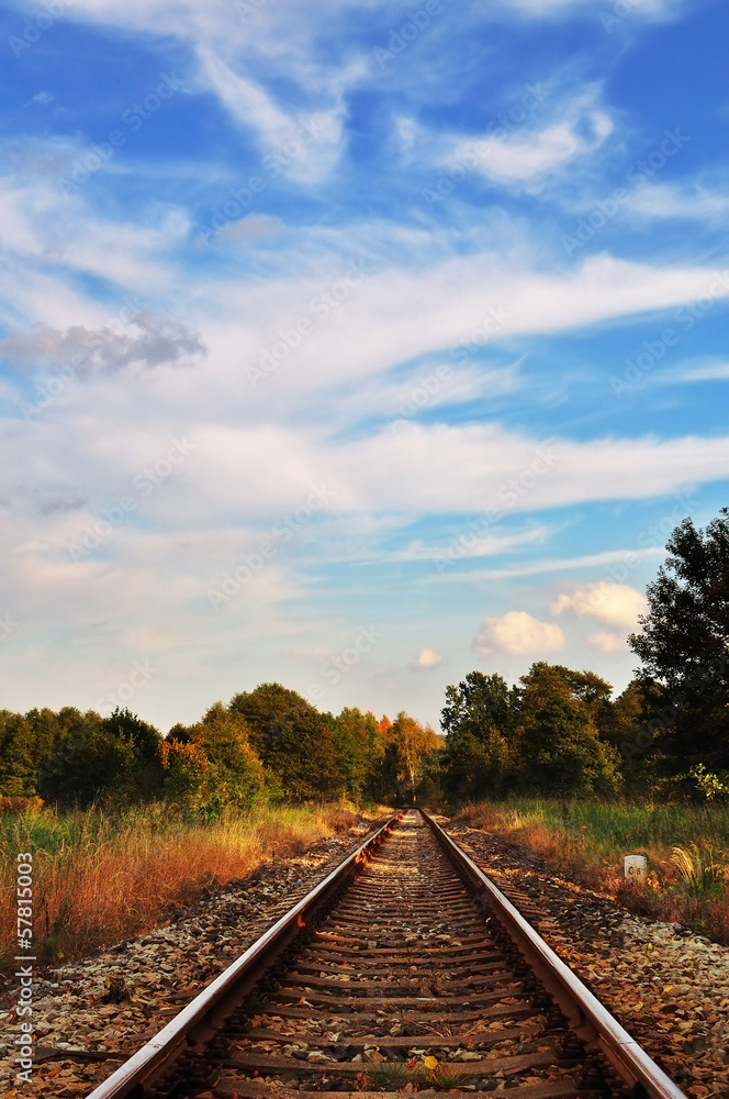 Picturesque autumn rural landscape with railway track.