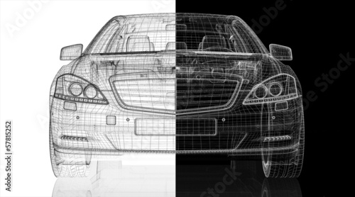 Car 3D model body structure, wire model