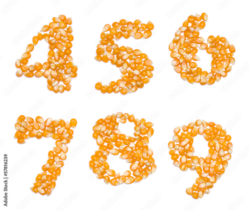 Numbers made of corn seeds