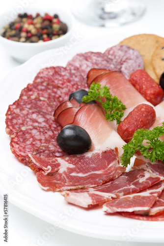 assorted deli meats on a plate, close-up