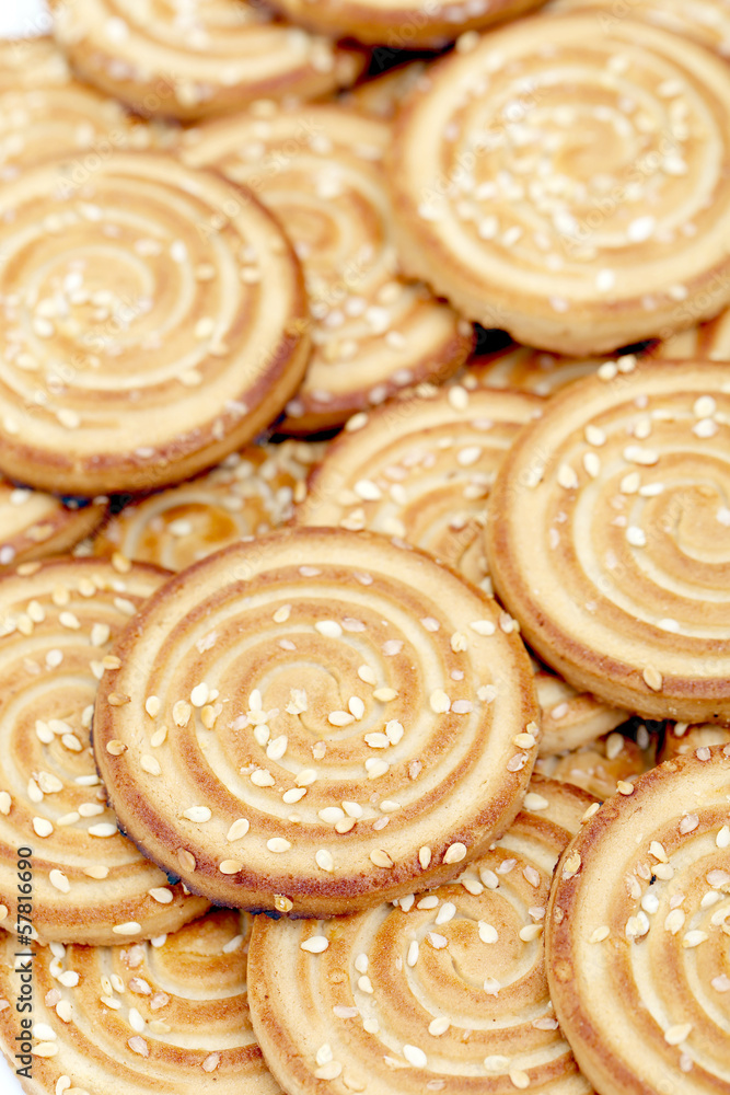 Round cookies with sesame seeds. Round cookies with sesame seeds.