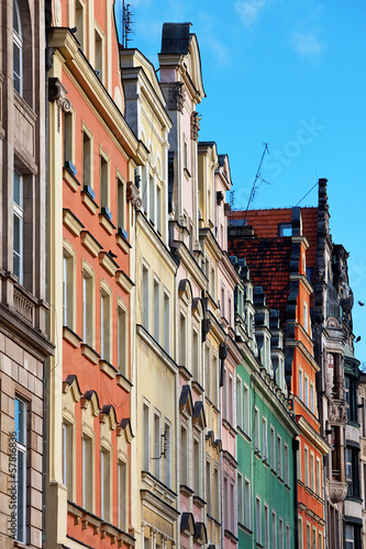 Facades of old houses in Wroclaw, Poland