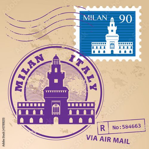 Grunge rubber stamp set with words Milan, Italy inside