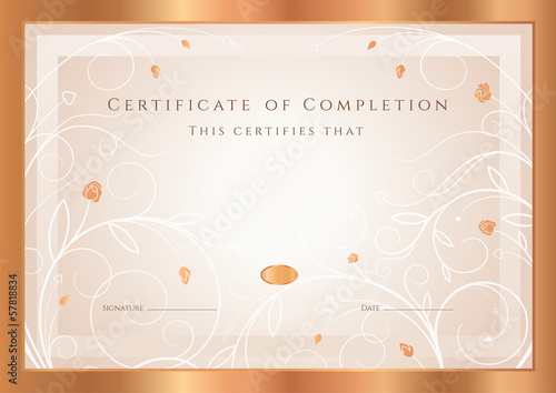 Certificate / Diploma template. Flowers, Ffloral pattern, frame