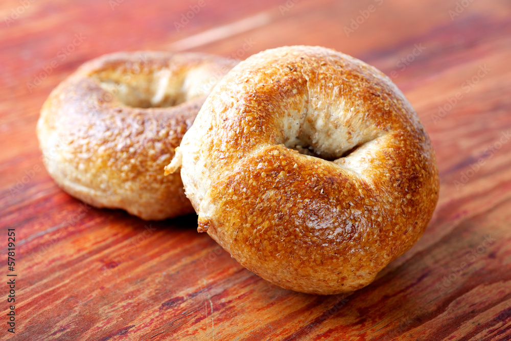bagel on wood bagel on wood