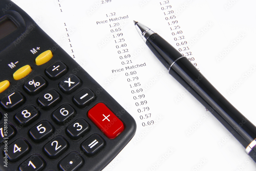 receipt calculator and pen receipt calculator and pen