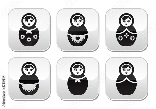 Russian doll, retro matrioshka vector buttons set