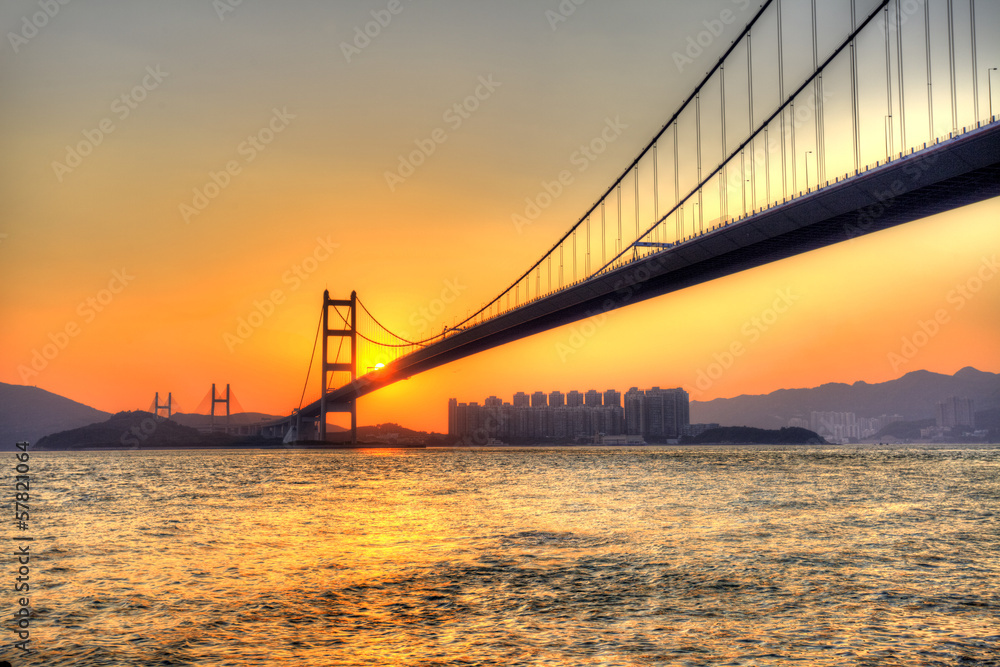 Bridge at sunset in Hong Kong