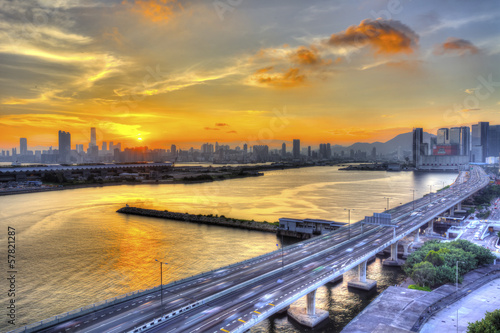 Sunset downtown in Hong Kong