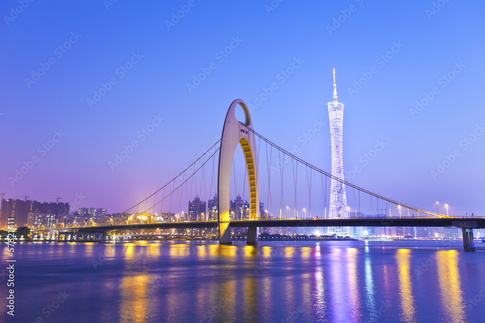Guangzhou bridge at night in China