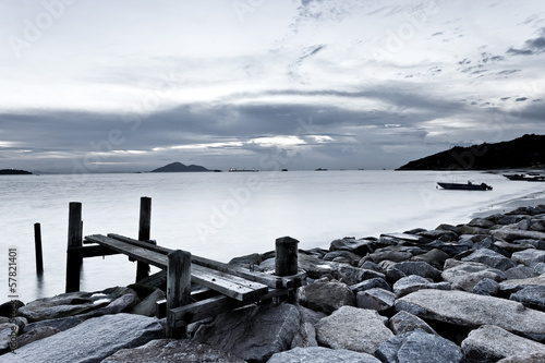Black and white photography of sky and sea at sunset