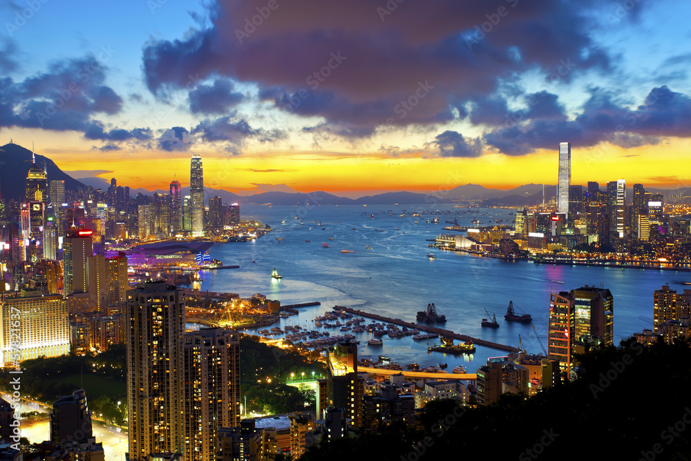 Hong Kong cityscape at sunset