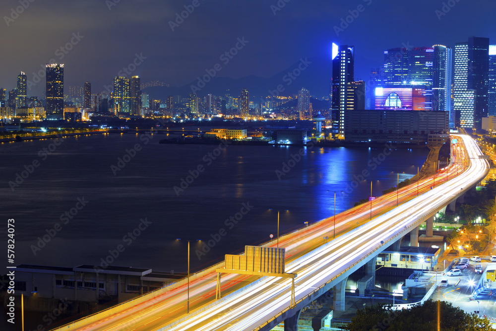 Overpass of the light trails with beautiful curves