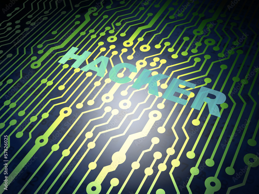 Safety concept: circuit board with Hacker Safety concept: circuit board with Hacker