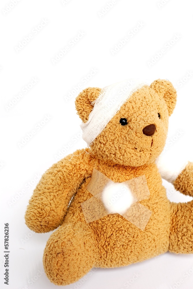 Patient bear with bandage after an accident, injury Patient bear with bandage after an accident, injury