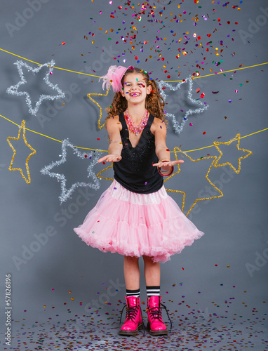 Girl is wearing costume.