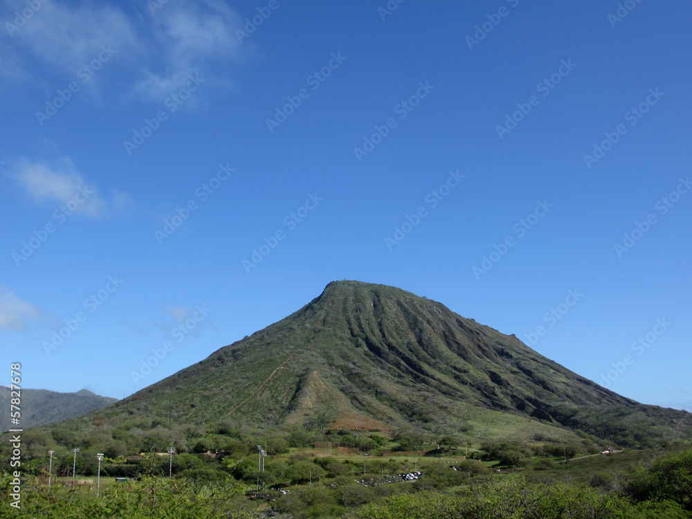 Koko Head Mountain with stair trail up side visible