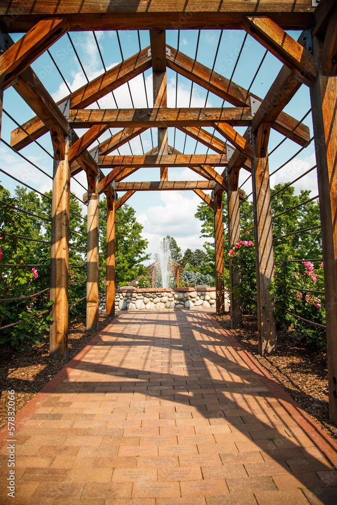 Brick Walkway Through Rose Arbor Toward Fountain Brick Walkway Through Rose Arbor Toward Fountain