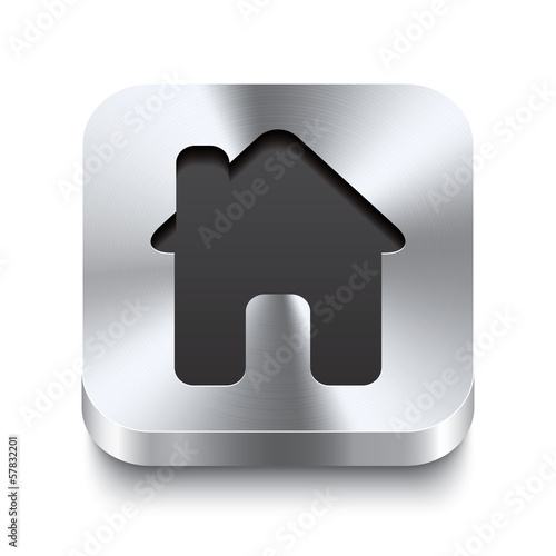 Square metal button perspektive - house icon