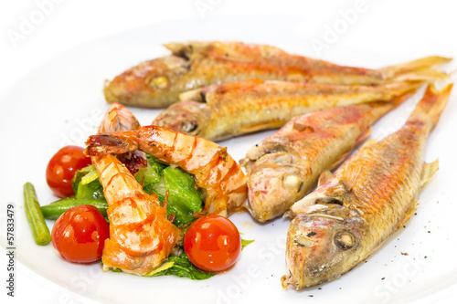 grilled fish with shrimp salad