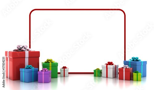 Colorful presents with empty frame