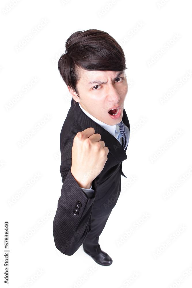 handsome business man with arms raised in success handsome business man with arms raised in success
