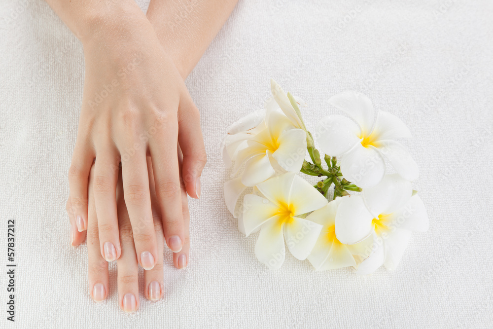 Beautiful woman hands are on a towel Beautiful woman hands are on a towel