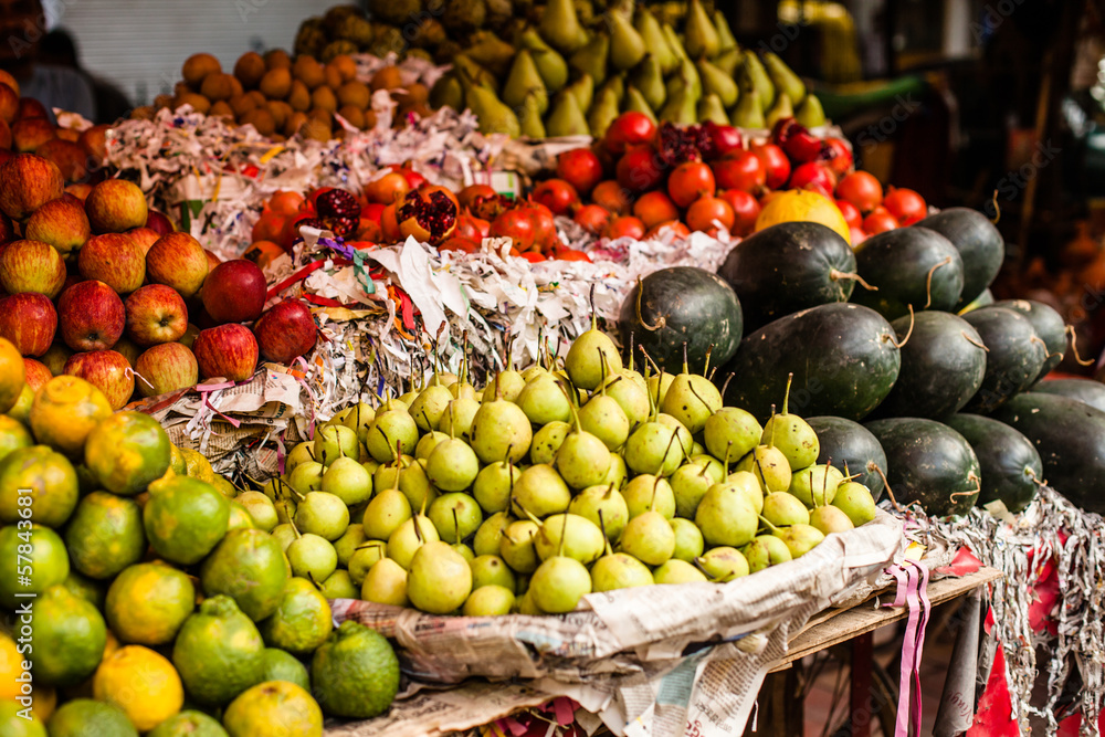 Asian farmer's market selling fresh fruits