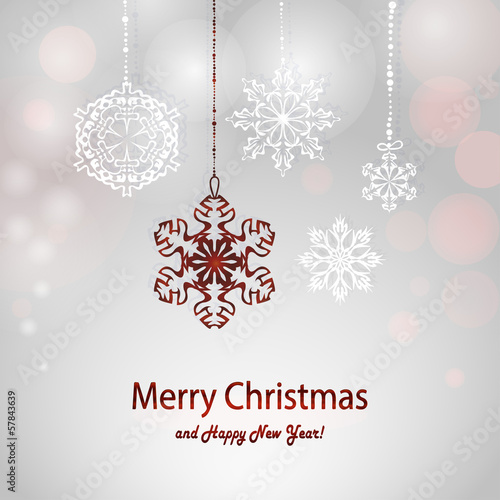 Christmas card with white and red snowflake