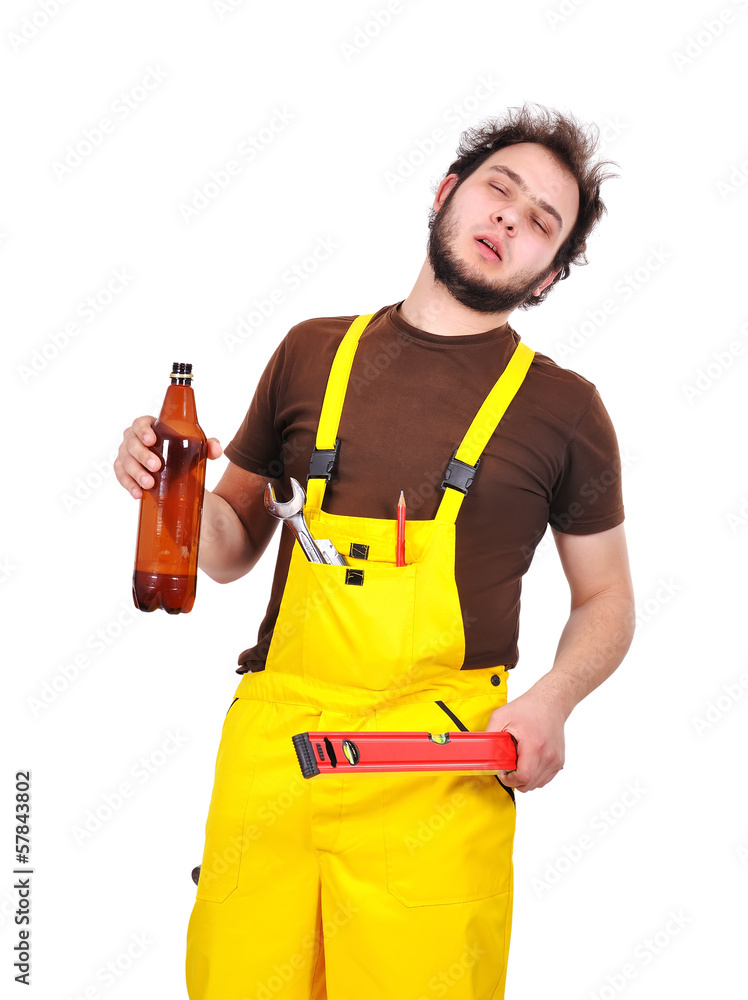 builder with beer builder with beer