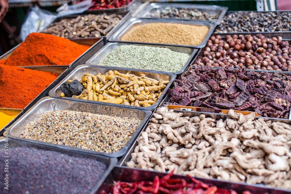 Traditional spices market in India.