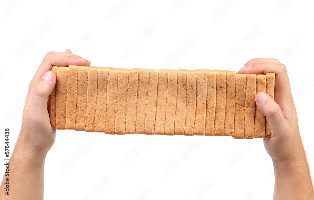 Sliced white bread in hands