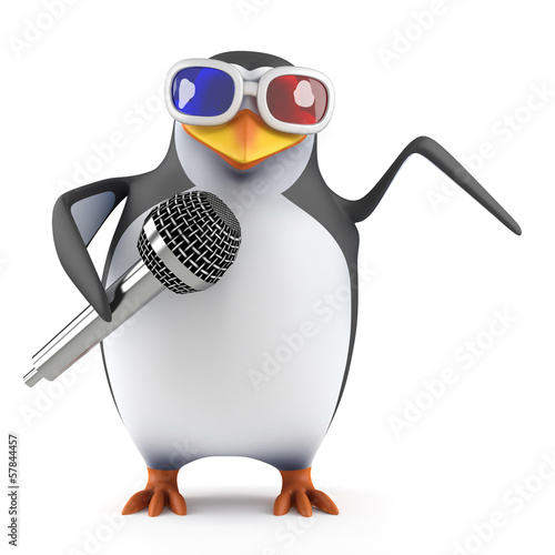 Penguin sings in 3d glasses photo