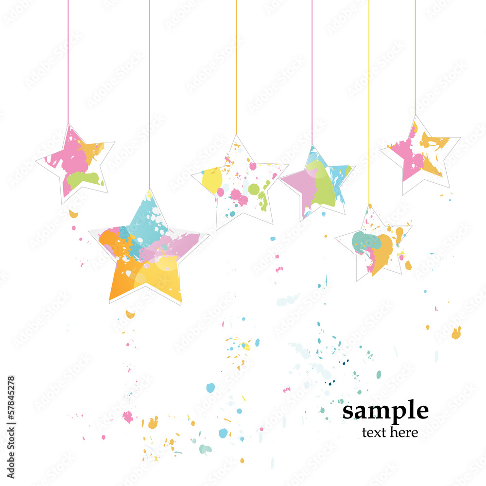 Stars with spot colorful ink splashes background vector