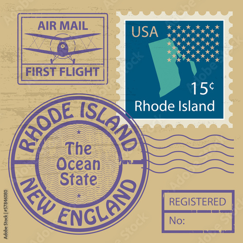 Grunge rubber stamp set with name of Rhode Island, vector