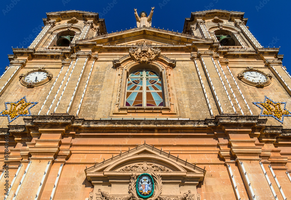 Low angle view of St Catherine church in Zurrieq, Malta
