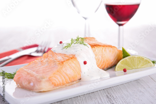 grilled salmon and wine