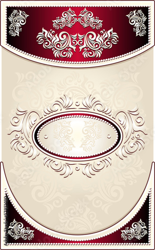 Vintage Frame or label with Floral background in red beige