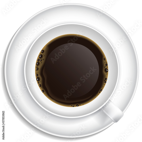 Top View of a Classic Cup of Coffee on a Saucer - A Morning Beverage Concept