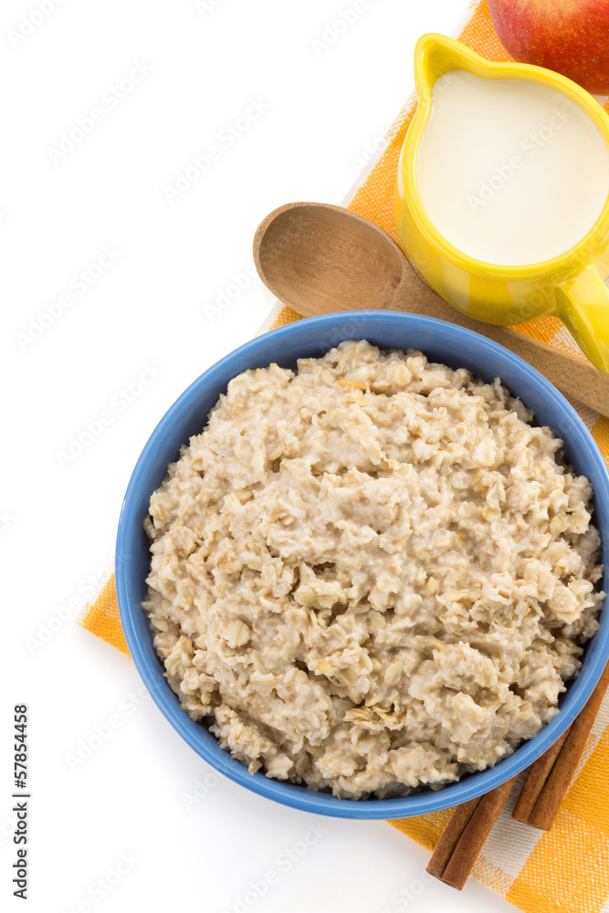 plate of oatmeal isolated on white plate of oatmeal isolated on white