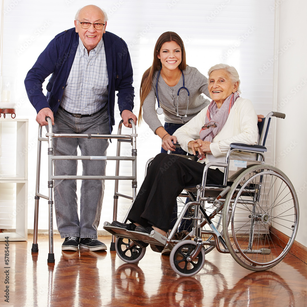 Altenpflegehelferin mit zwei Senioren Stock Photo Adobe Stock