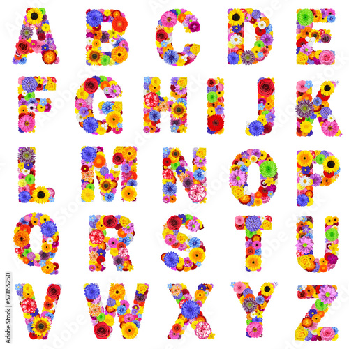 Fototapeta Naklejka Na Ścianę i Meble -  Full Floral Alphabet Isolated on White - Letters A to Z