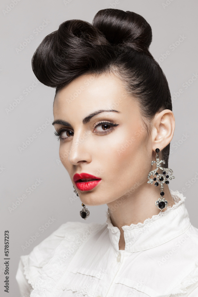 Close Up portrait of fashionable brunette model