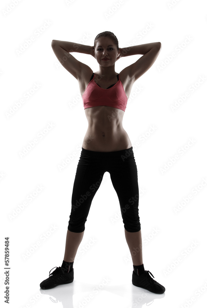 sport woman full length portrait, silhouette studio shot over wh sport woman full length portrait, silhouette studio shot over wh