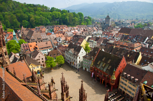 Billede på lærred Buildings in Freiburg im Breisgau city, Germany