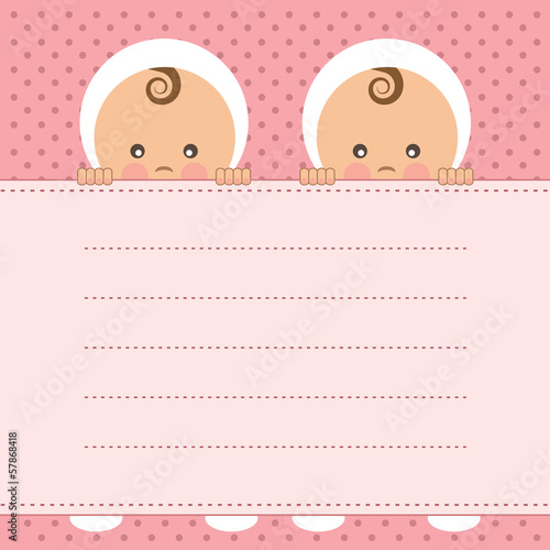 Baby girl twins announcement card.