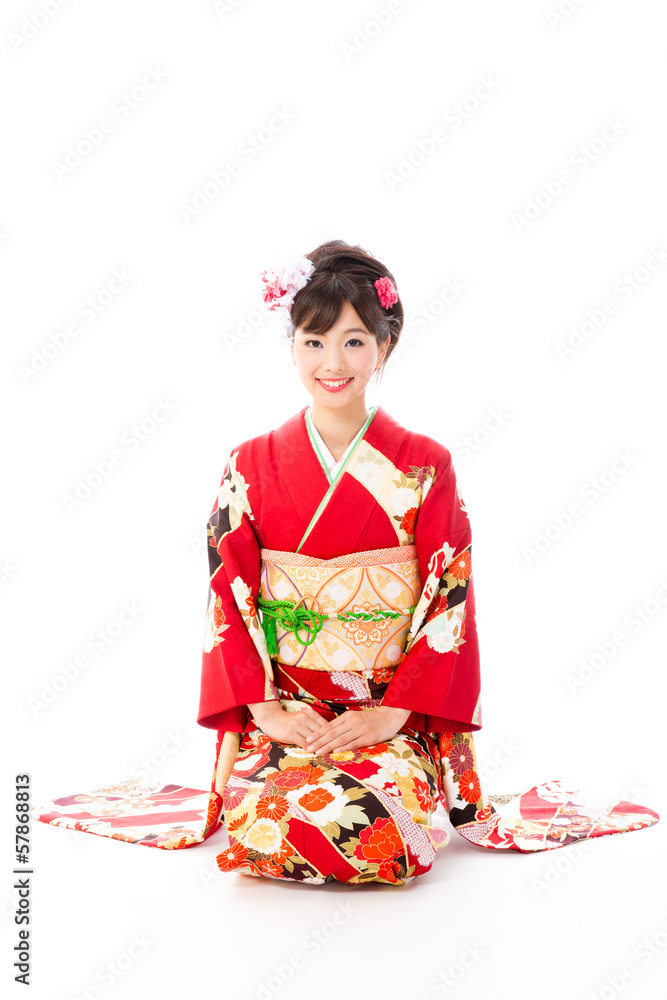 Fototapeta premium japanese kimono woman on white background