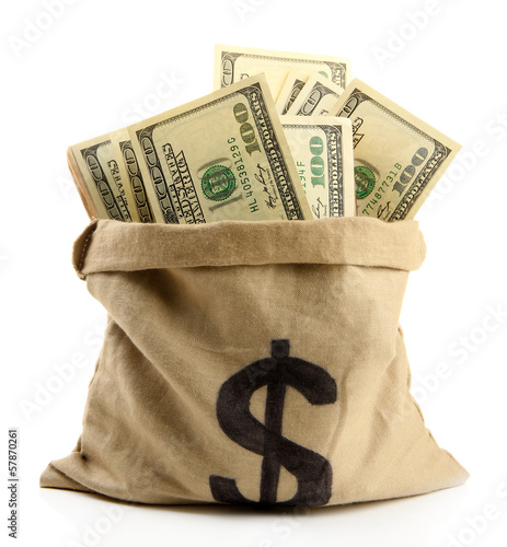 Money in  bag isolated on white