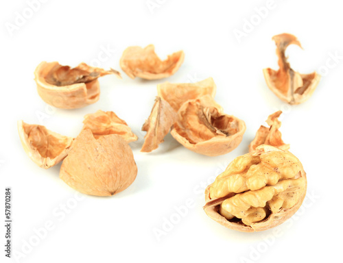 Broken walnut isolated on white