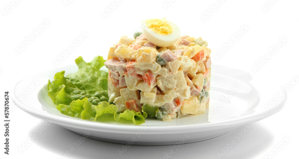 Russian traditional salad Olivier, isolated on white Russian traditional salad Olivier, isolated on white